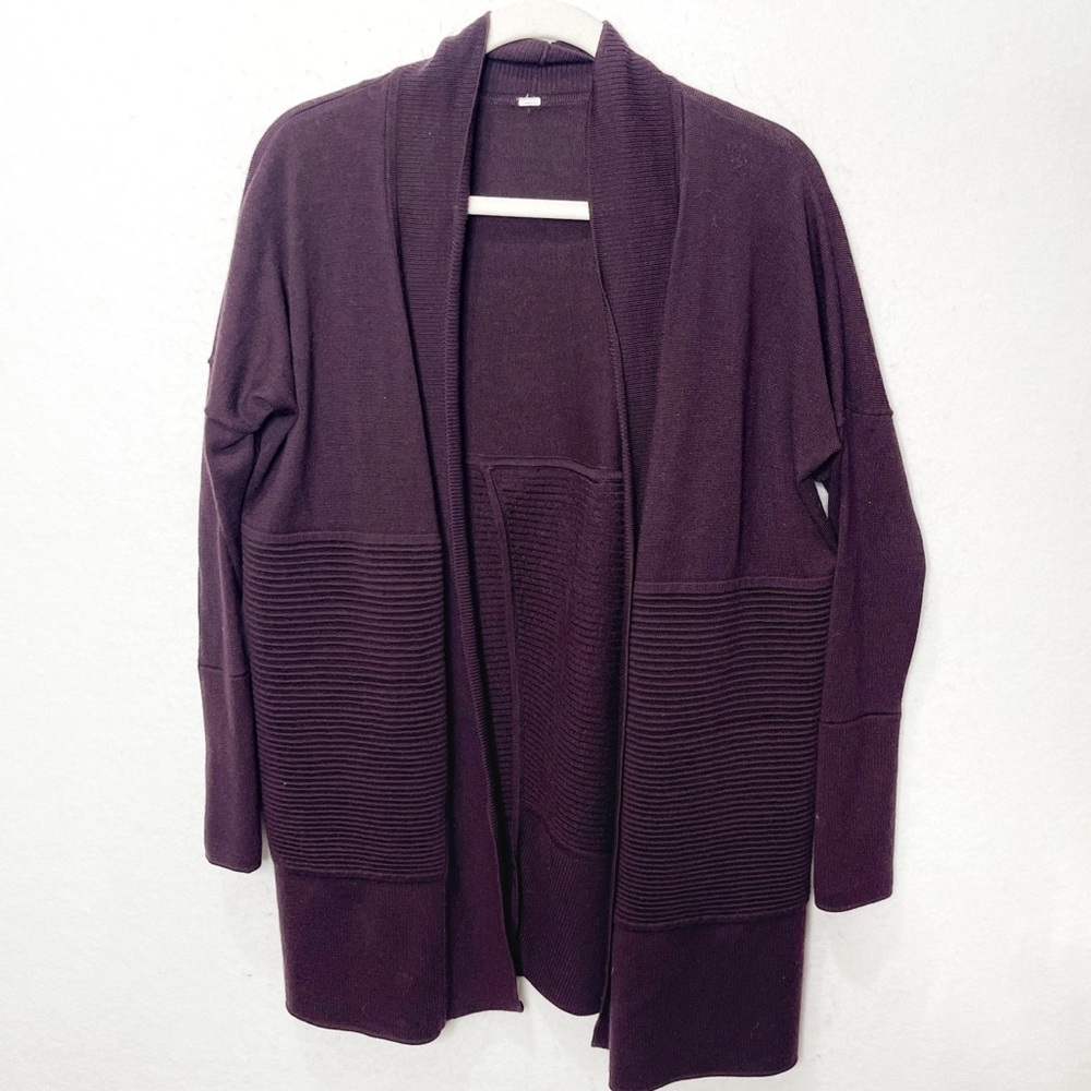 Lululemon Sit In Lotus Wrap II Plum Merino Wool Open Front Cardigan Sweater - Picture 4 of 8